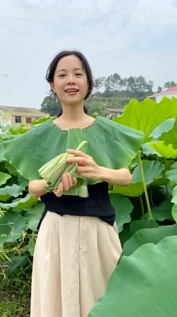 美女用荷叶做衣服,别人穿上是何仙姑,你却像葫芦娃!