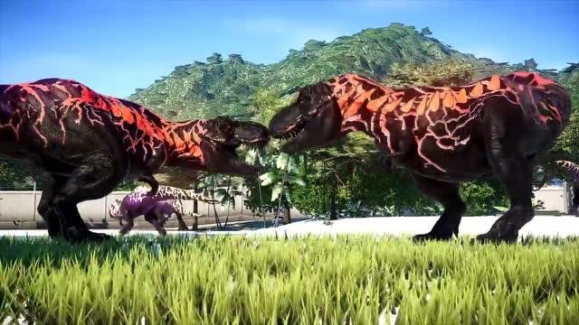 花斑霸王龙相互撕咬 恐龙动漫