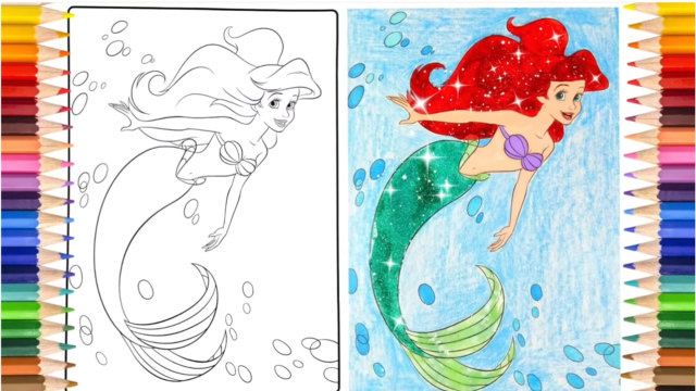 儿童益智亲子画画:一起来给漂亮的小美人鱼公主涂色