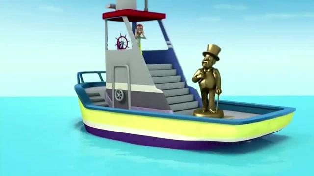阿宝船长开船遇到调皮小鲸鱼,船上的雕像落水了