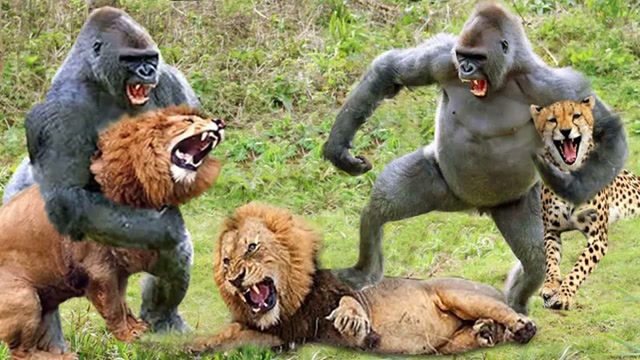 愤怒的狒狒攻击疯狂的豹为他的孩子报仇