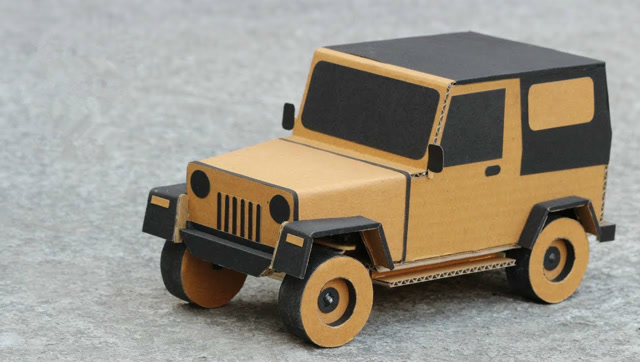 用纸板自制玩具汽车,外形非常酷的吉普车,看看他是怎么做的