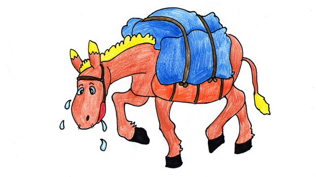 有趣的小毛驴驮粮食卡通简笔画