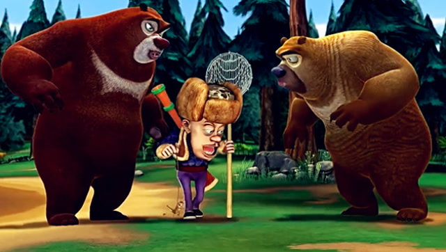 光头强改行抓青蛙,学青蛙叫,还有模有样的!