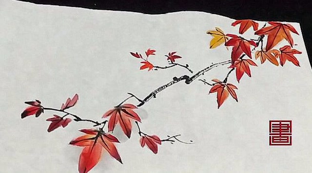 枫叶红国画老师张志强画枫叶
