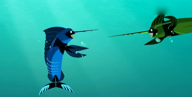 新动物兄弟:动物兄弟激活马林鱼和剑鱼超能力,来一场真正的决斗