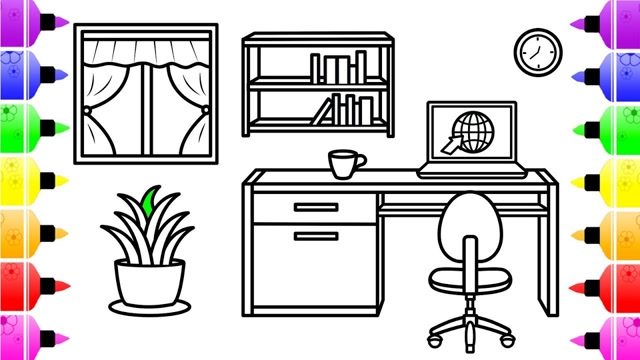 亲子涂色画:客厅电脑电视