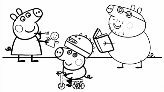 儿童简笔画:小猪佩奇一家的娱乐生活