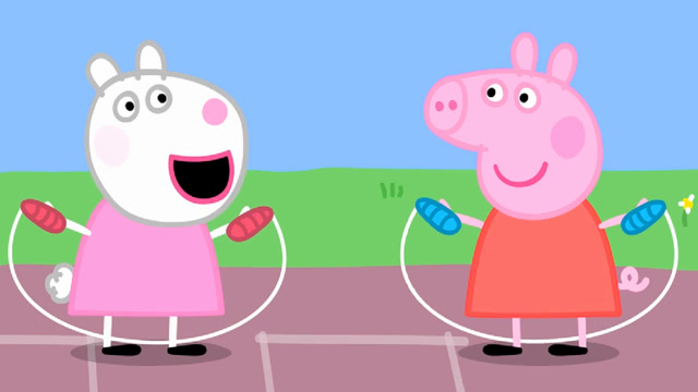 小猪佩奇和小羊苏西一起跳绳,佩奇学数字