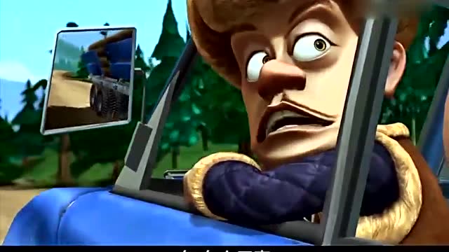 熊出没:光头强开车结果不小心撞到了火车轨道上.