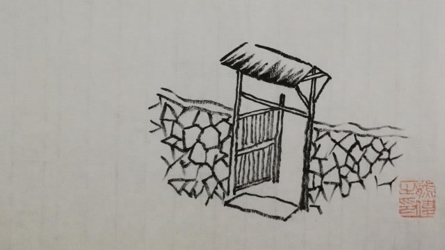 乱石叠虎皮墙门法:国画柴门路径入门技法