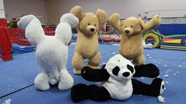 国外双胞胎化身玩具泰迪熊,上蹿下跳翻跟斗,奇葩的快乐我不懂