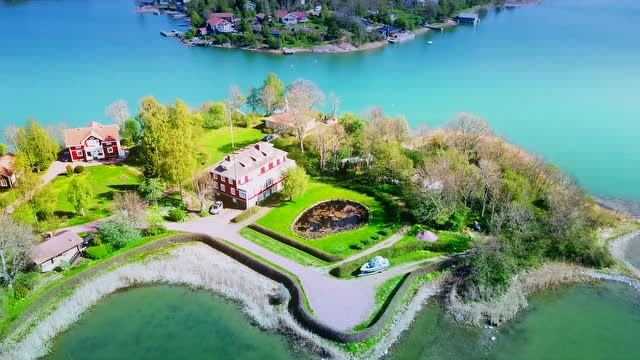 航拍美丽的芬兰奥兰群岛玛丽港