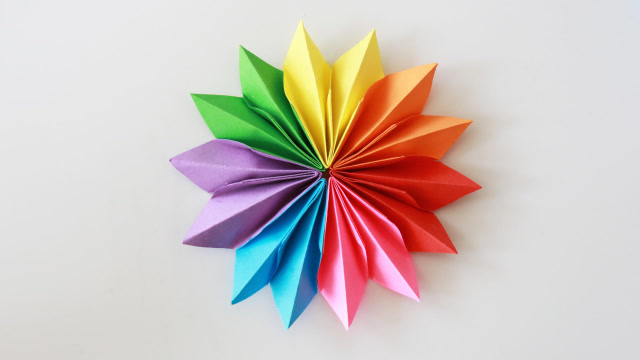 教你折叠一款漂亮的七色花,手工折纸花朵