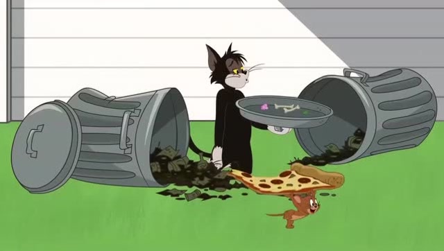 新猫和老鼠 布奇在垃圾箱里找吃的看到杰瑞跑过去了