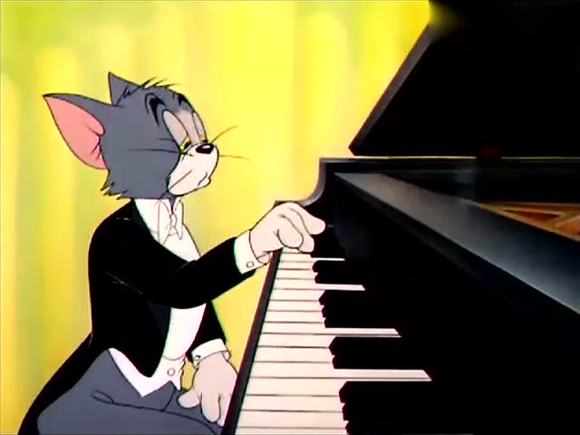 猫和老鼠:汤姆在弹钢琴,非常的优雅绅士