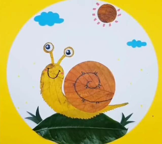 树叶拼贴画,蜗牛!