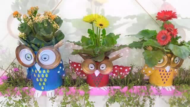 奶粉罐千万别丢了,用来制作创意猫头鹰花盆,简单实用有创意!