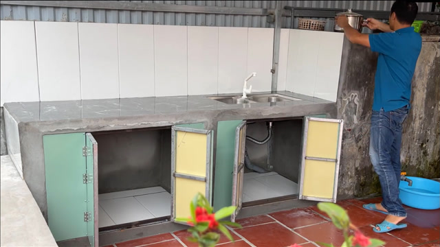 自制水泥家用洗菜水池图片