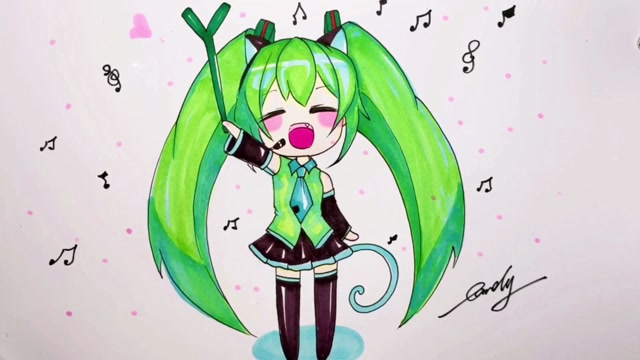 糖果爱画画:教你怎么画q版初音未来,赶快学会,去和你的小伙伴炫耀吧!