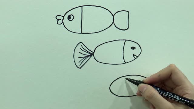 艺休哥免费学画画之简笔画-椭圆小鱼