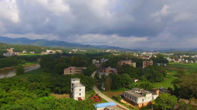 高空航拍广西北流市大伦镇平田垌村桂子园
