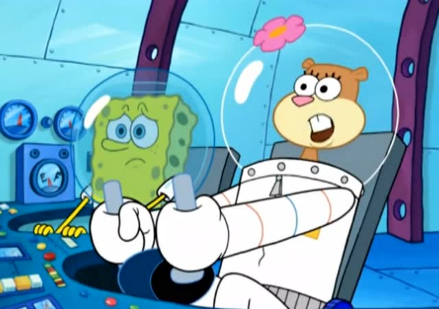 海绵宝宝和珊妮在太空滑滑板哦,真是浪漫啊