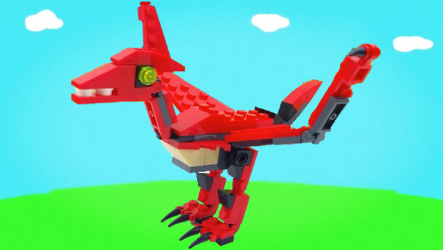 积木玩具拼装红色翼龙 侏罗纪恐龙儿童玩具