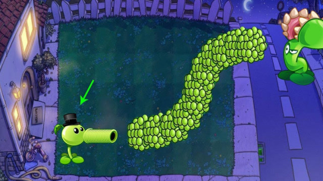 当豌豆射手合体变成加特林后入侵敌人直接退回了起点