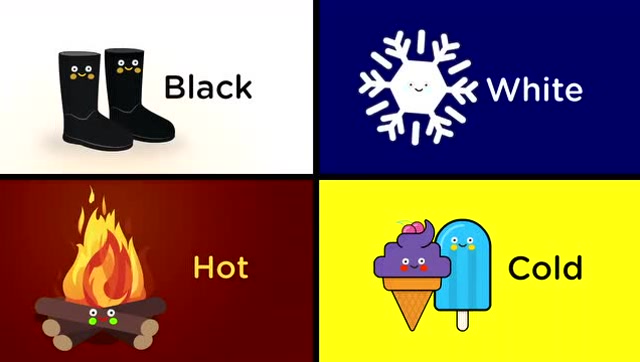 亲子启蒙早教卡通动漫 学习大小快慢冷热等等相反英语词汇