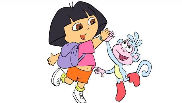 爱探险的朵拉与可爱的小猴子儿童简笔画