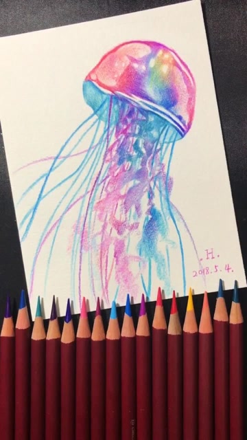 彩铅手绘 美丽的海洋生物之水母