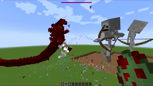 魔哒我的世界100只突变小白对战泰坦小白 哥斯拉也一起上都打不过