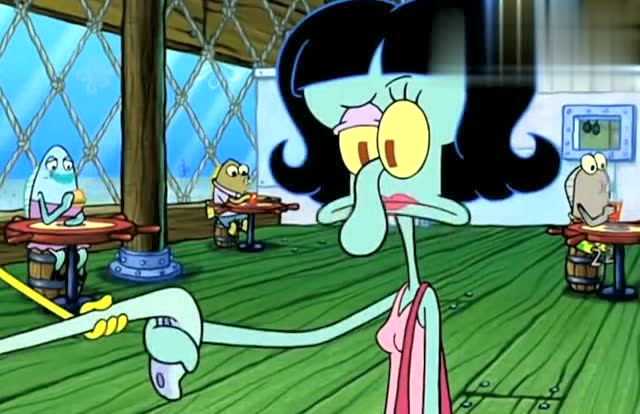 海绵宝宝:章鱼哥看到章鱼妹,说话变结巴了,真尴尬