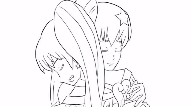 巴啦啦小魔仙贝贝与雅雅公主拥抱大团圆儿童亲子简笔画