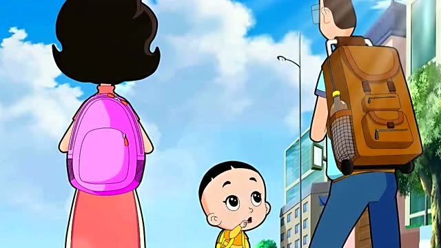 小头爸爸一家去旅游回来太累了,大头儿子要爸爸抱!