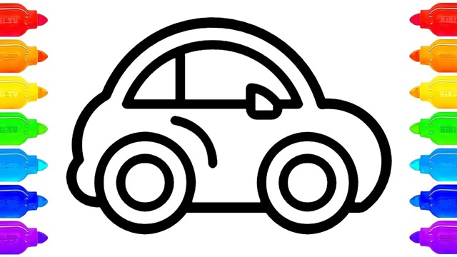 儿童简笔涂色画:一笔画小车