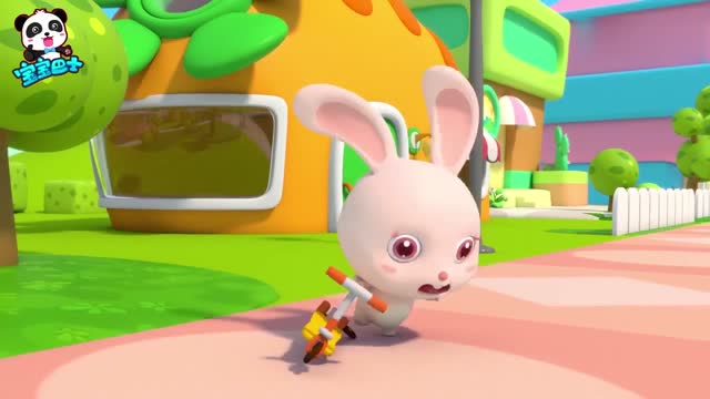 《宝宝巴士》兔一一的滑板车烂了害它摔了一个大跟头!