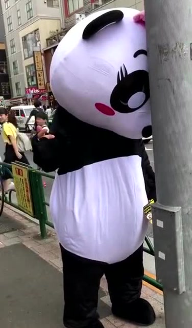 这布熊发传单的方式太搞笑了吧,看来是发了一天有点累了