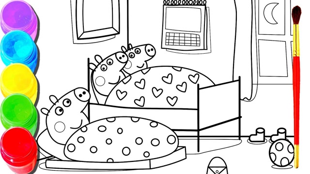 儿童简笔画:小猪佩奇三张床卧室