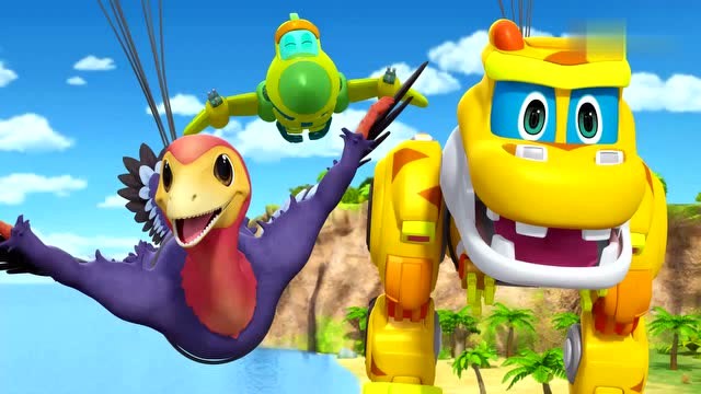 恐龙探险队:大家一起用力把迪莫拉出焦油坑,还好没有受伤