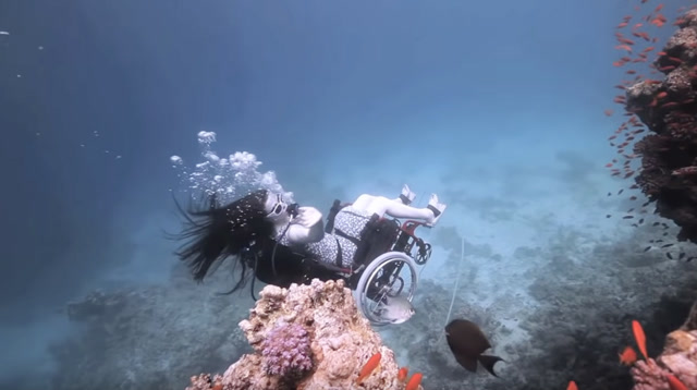 唯美十足,美女坐轮椅大玩潜水,海底起舞太惊艳