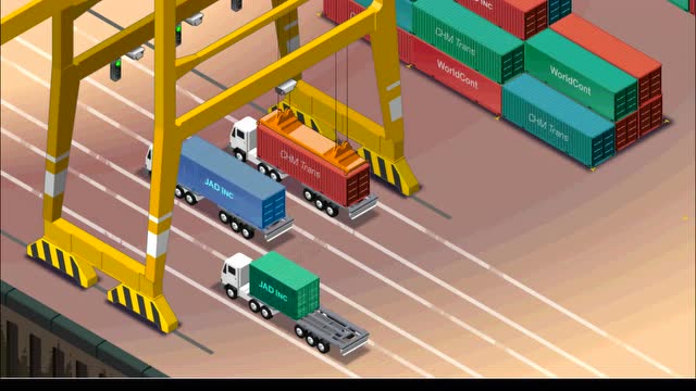 门式集装箱的定位动画-集卡(拖车)定位体统