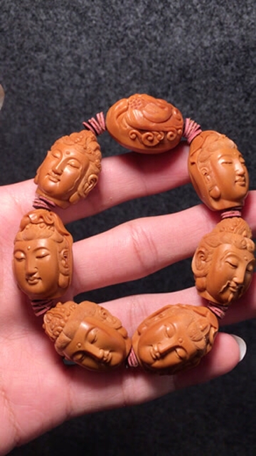 纯手工核雕观音佛缘橄榄核手串