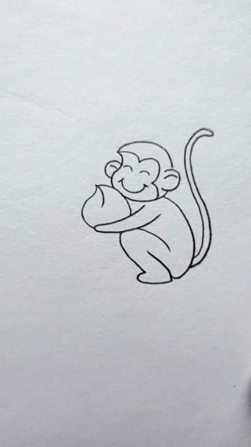 简笔画小猴抱桃子
