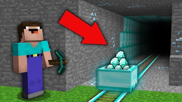 史蒂夫来到山洞里面,发现了隐藏的洞口,寻找到了大量的钻石