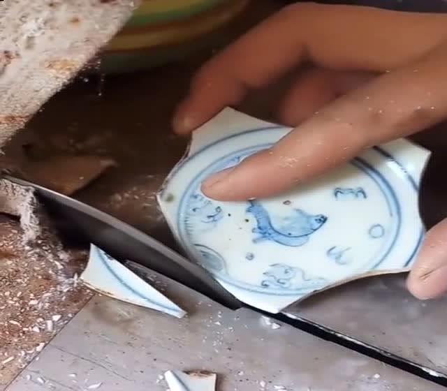 古瓷片切割打磨加工视频