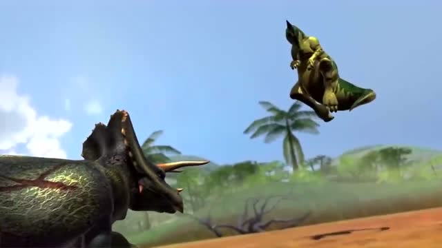 恐龙战争:三角龙大战副栉龙,副栉龙深陷泥潭