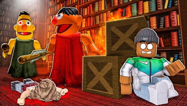 roblox逃离木偶:芝麻街图书馆逃生!奇怪人偶出现了!小飞象解说