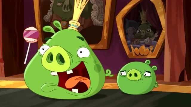 愤怒的小鸟:绿猪王没有圣诞礼物正失望,圣诞鸟就送了它一个礼物哦!